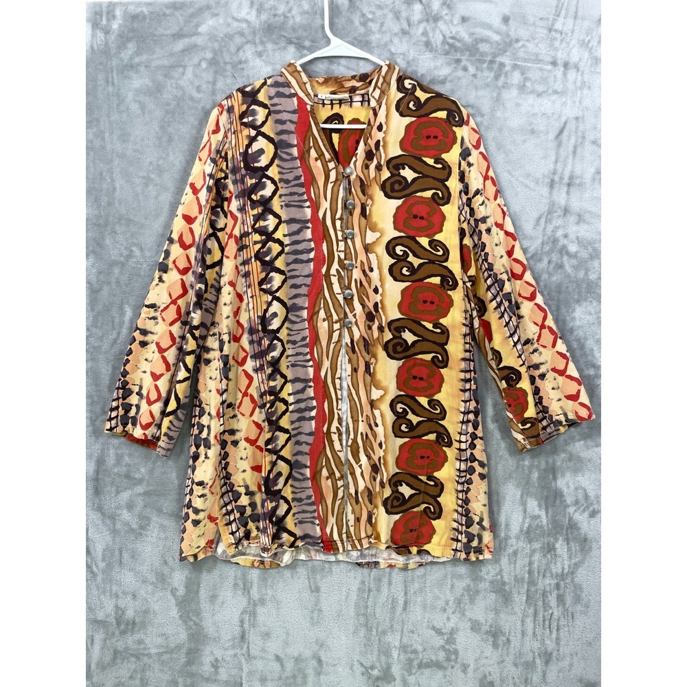 Tianello Soul of Africa Women's Small Tunic Tribal Button Front Artsy Boho Long‎